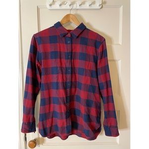 red and blue button-down